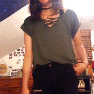Dark green criss cross shirt